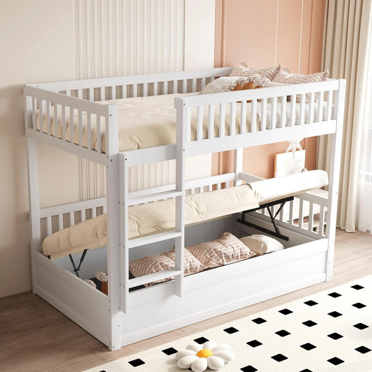 Lit Superpos¨¦ Enfant 90x200 cm avec Rangement Hydrauliques - Blanc