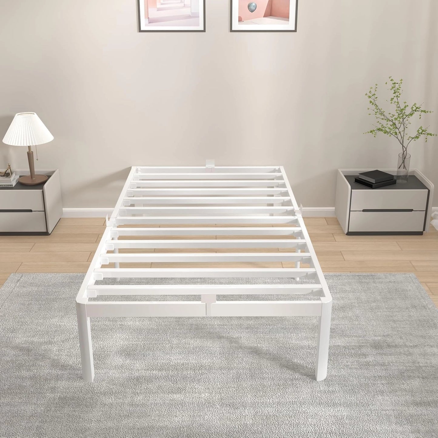 Lit simple 90x200 cm, blanc, espace de rangement int¨¦gr¨¦, id¨¦al pour chambre et chambre d'amis
