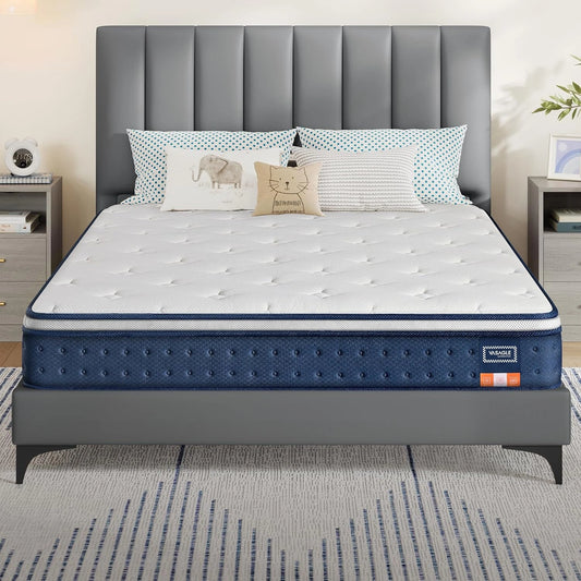 Matelas Hybride 140x190 cm, Ressorts Ensach¨¦s et M¨¦moire de Forme, Soutien Mi-Ferme 7 Zones, Bords Renforc¨¦s, VASAGLE, Bleu