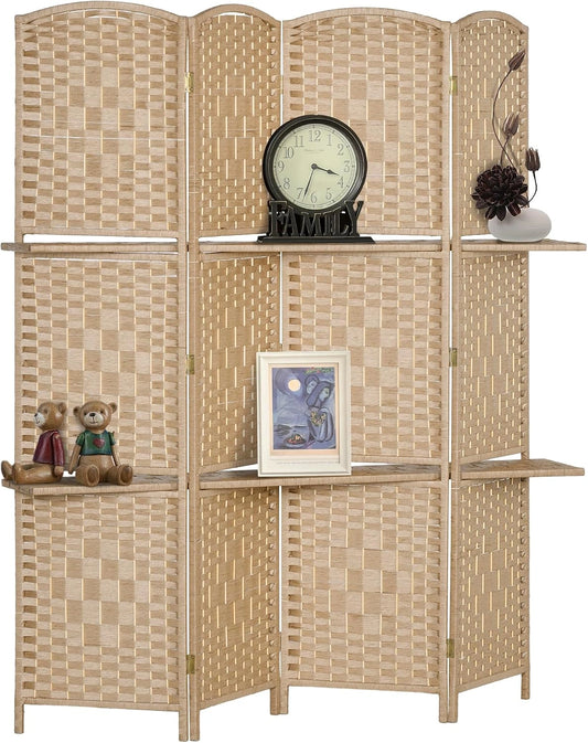 HOMCOM S¨¦parateur de Pi¨¨ce en Bois Pliable avec 4 Panneaux et ¨¦tag¨¨res 160x170 cm pour Bureau ou Salon