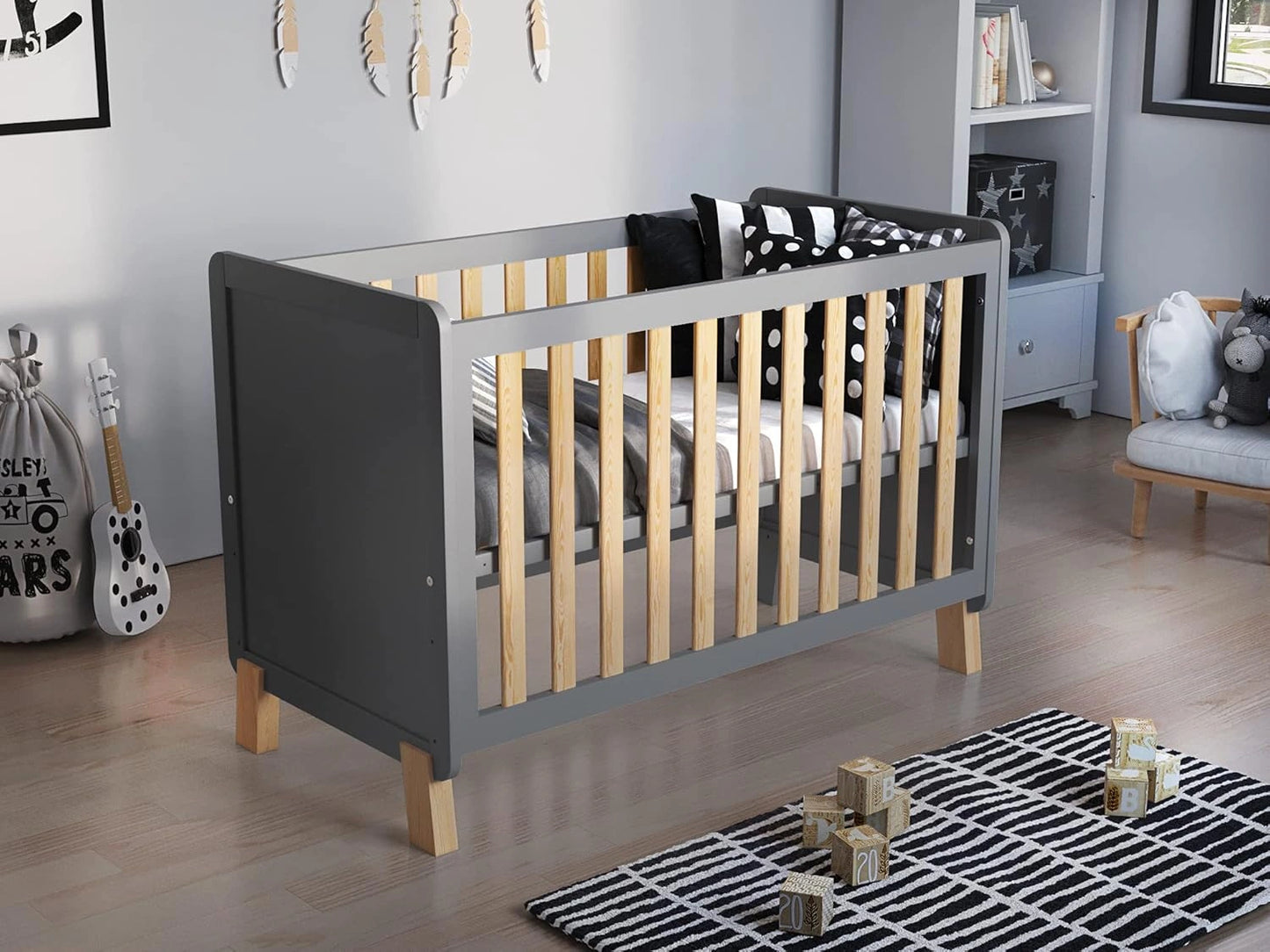Lit ¨¦volutif en Bois pour B¨¦b¨¦ 120x60 cm Blanc avec Matelas en Mousse - Pour Fille ou Gar?on